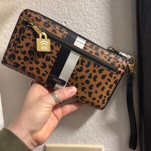 Fossil Leopard Print Wallet with RFID Protection